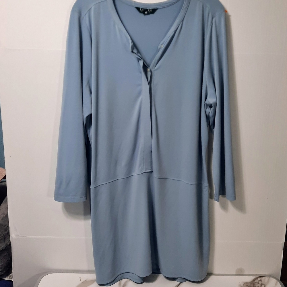 Lauren Ralph Lauren Women's Blue 1/2 Button Up Stretch Tunic Top SZ 2X